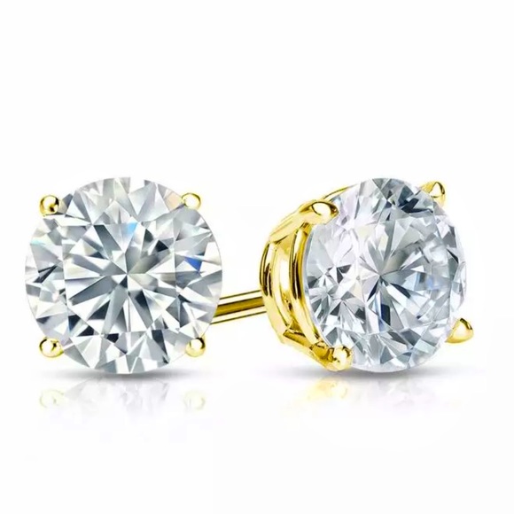9K Gold Cubic Zirconia Stud Earrings - Picture 1 of 6